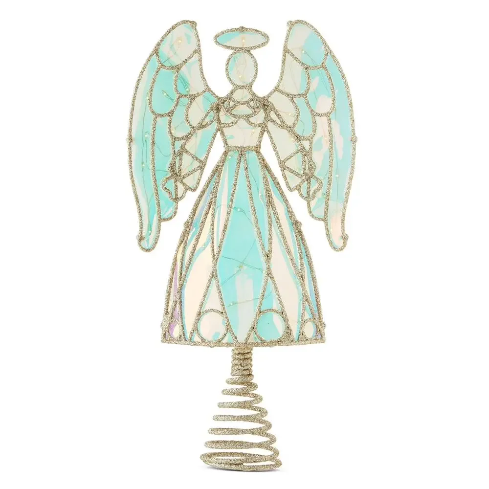 Light Up LED Prismatic Iridescent Angel Christmas Tree Topper Clear 13